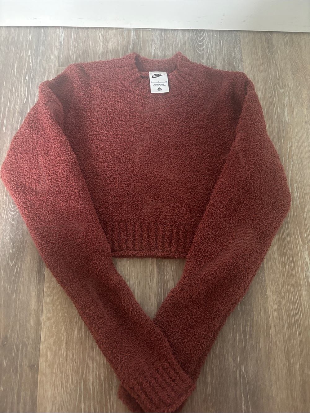 Nike Women's Cropped Sherpa Sweater - Rust Red